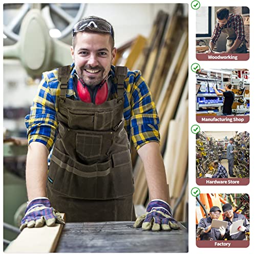 Raynesys Woodworking Apron For Men, Heavy Duty Tool Apron With 13 Pockets And Magnetic Holders, 16Oz Waxed Canvas Work Aprons With Adjustable Strap Fit For Size S To Xxl #TOP5