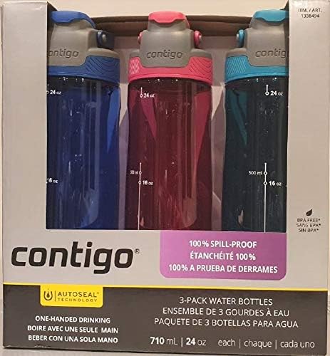 Contigo Spill-Proof Water Bottles 24oz, BPA Free, Set of 3 (Magenta, Jade, Sapphire Blue)