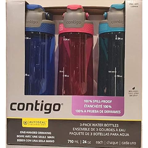 Contigo Spill-Proof Water Bottles 24oz, BPA Free, Set of 3 (Magenta, Jade, Sapphire Blue) Cover