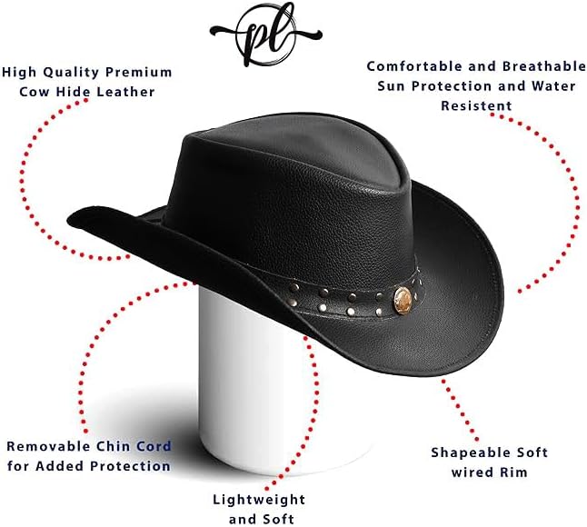 Leather Cowboy Hat for Men Women Lightweight Handcrafted Western Shapeable Wide Brim | Western Hats for Men