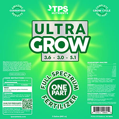 Fertilizante líquido Ultra Grow One Part Veg, 1 Quart (32 oz) miniatura 3