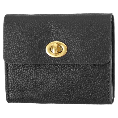 PATIKIL Small Leather Wallets for Women with Metal Buckle, Stylish Card Holder Wallet Card Case Coin Purse for Cash Business Men and Women, Black