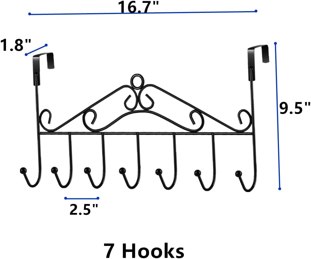 5 Pack Over The Door Hooks,Over The Door Hanger Towel Rack Coat Rack with 7 Hooks,Decorative Hanging Storage Rack Organizers for Hat,Clothes,Bedroom,Bathroom-Black