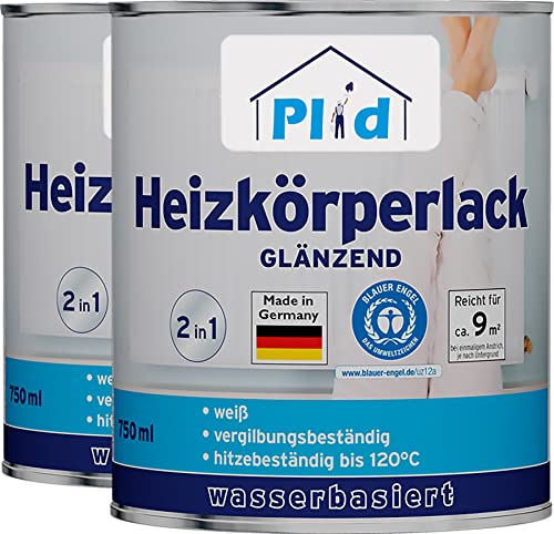 Plid® Radiator Paint Vodová termální barva Barva na kov Barva na radiátor Barva na radiátory Rychleschnoucí 2v1 tepelně odolná 120 stupňů Modrá andělská bílá 1,5L