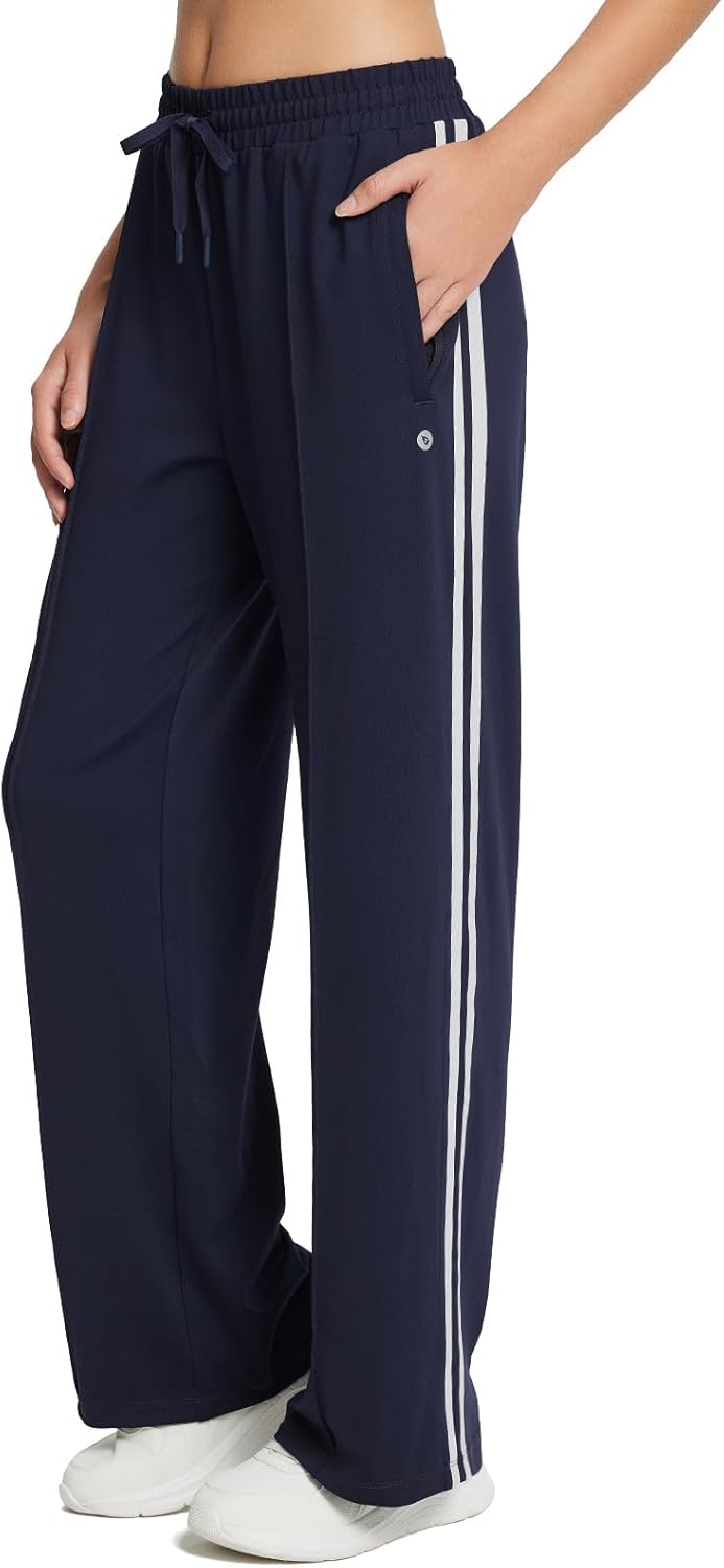 baleaf Womens Track Pants Athletic Running Pants Sweatpants Straight Leg Zipper Pockets Sports Jogging Striped Loose Fit