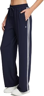 Baleaf Women's 30'' Straight Leg Track Pants Sweatpants with Zipper Pockets - Striped Loose Fit Running Jogging Pants