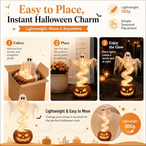 Swirling Ghost Pumpkin Yard Lamp, LED Halloween Floor Garden Light (Ghost) - 4