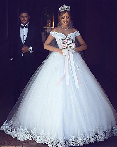 Fanciest Women's Lace Wedding Dresses for Bride 2025 Ball Gowns White Style 2 US8 - Thumbnail 7