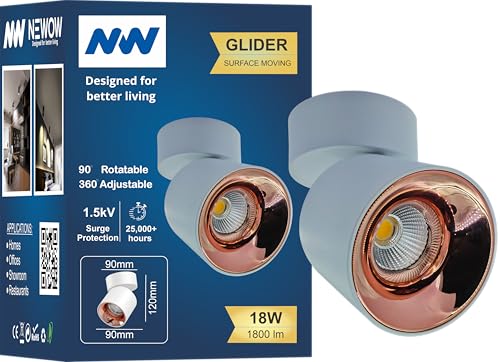 Image of NW 18W Glider SF Moveable White with Rose Gold Aluminium 360 Degree Adjustable Cylindrical Shape LED Surface Light | COB Light | Wall Light | Spot Light | Light Color- Natural White (Pack of 1)
