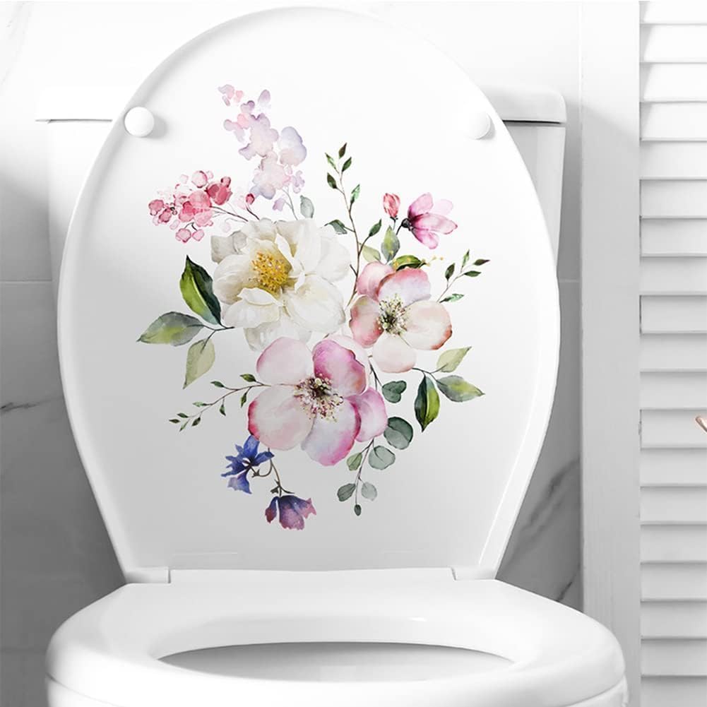 Blumen Toilettensitz Deckel Aufkleber, Toilettendeckel Abdeckung Abziehbilder Selbstklebend Abnehmbare Badezimmer Wandaufkleber Blumenmuster für Toilette WC Dekorationen Zuhause Badezimmer Zubehör