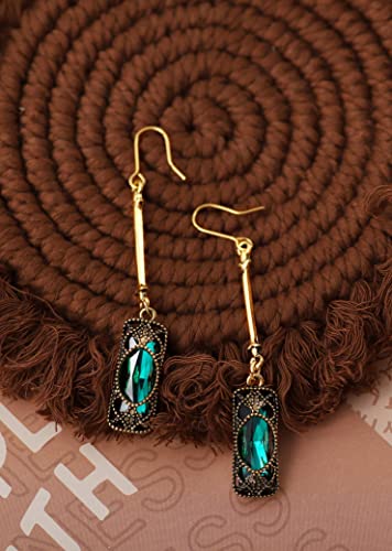 MINACHI Vintage Green Stone Created Emerald Dangle Earrings, Vintage Victorian Jewelry Gifts for Women3