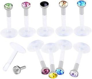 Tiande 10PCS 16G Clear UV Flexible Acrylic 2mm CZ Gem Labret Monroe Lip Ring/Tragus/Helix/Cartilage Earring Stud Barbell Body Piercing Jewelry