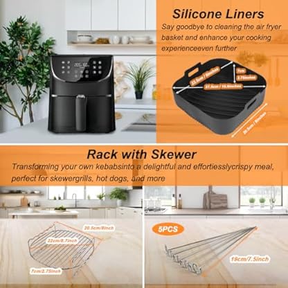 YQL 20,5cm Airfryer zubehör Quadrat für Heißluftfritteuse 5,5L-8L, Heißluftfritteuse Zubehör für Russell Hobbs Airfryer 8L/ Philips Airfryer XL/XXL/Ninja AF180DE/ COSORI Turboblaze Air Fryer – Bild 3