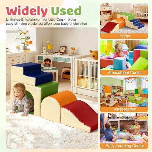Image of Sumbababy Toddler Climbing Foam Blocks: 4 PCS Indoor Play Gym with Slide and Stairs - Soft Playground Set for Kids - Includes Tunnel for Fun Climbers
