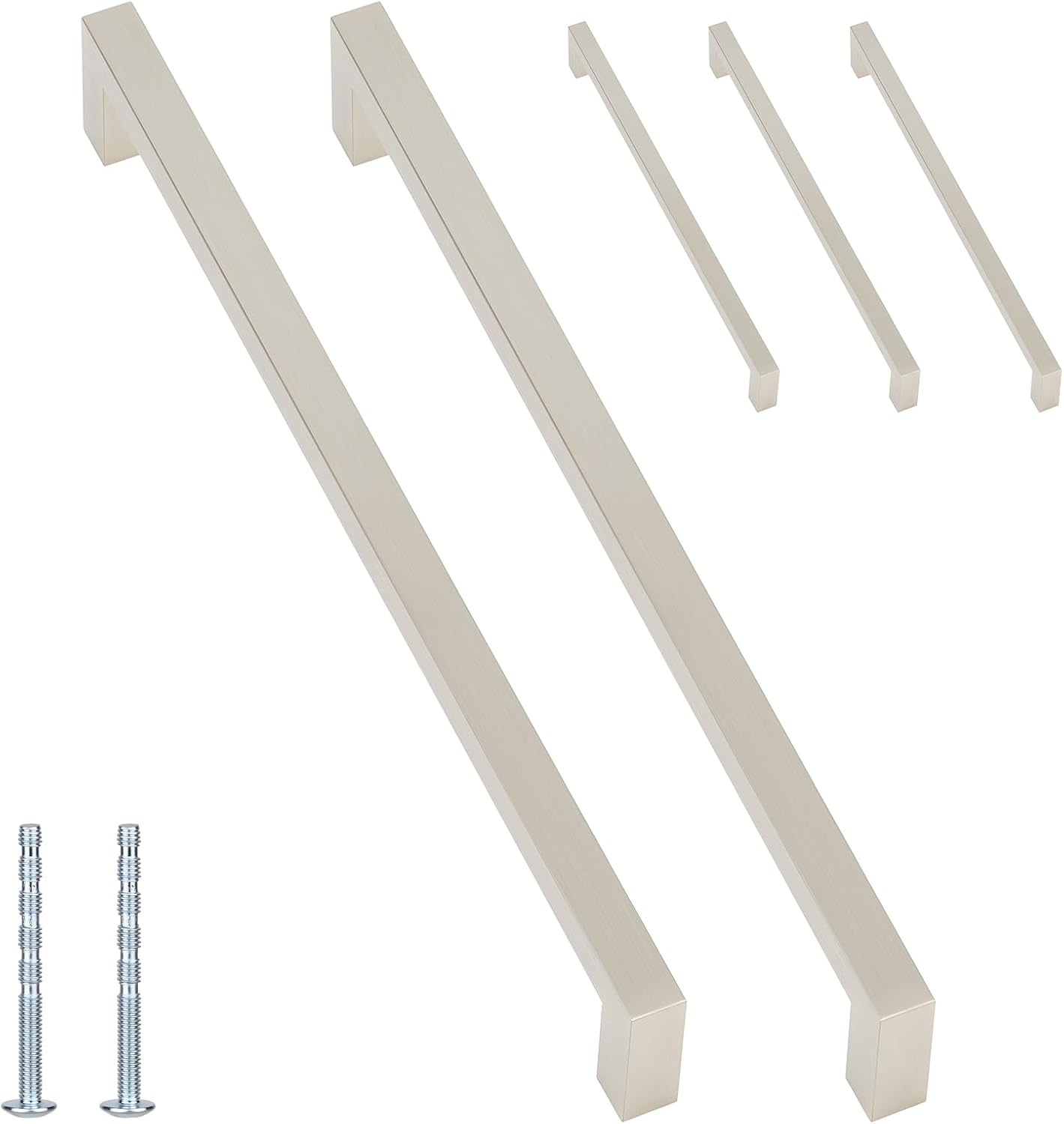 WellMade 7-1/2" Modern Square Cabinet Handles (5 Pack) - Solid Brushed Nickel Kitchen Cabinet Pulls, Drawer Pulls & Dresser Handles - Durable Cabinet Hardware