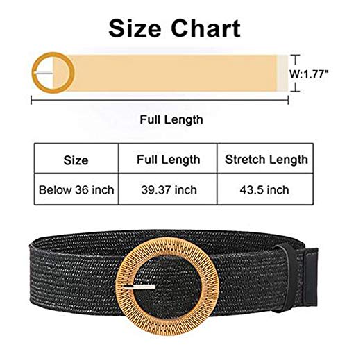 XLKJ 2 stuks rieten geweven tailleriem, elastische stretch vrouwen gevlochten riem met houten stijl gesp, zwart-wit, One Size - Image 4