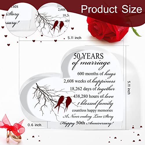 Qunclay Years Of Marriage Gift Wedding Anniversary Heart Marriage Keepsake Decoration Gift For Couple Parent Women Mom Husband Wife (50Th) #TOP2