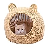 marooma graziosa cuccia per gatti con design a imitazione del rattan, intrecciata a mano, traspirante, per tutte le stagioni e lavabile, cuccia semichiusa per animali domestici da interno,(beigem)