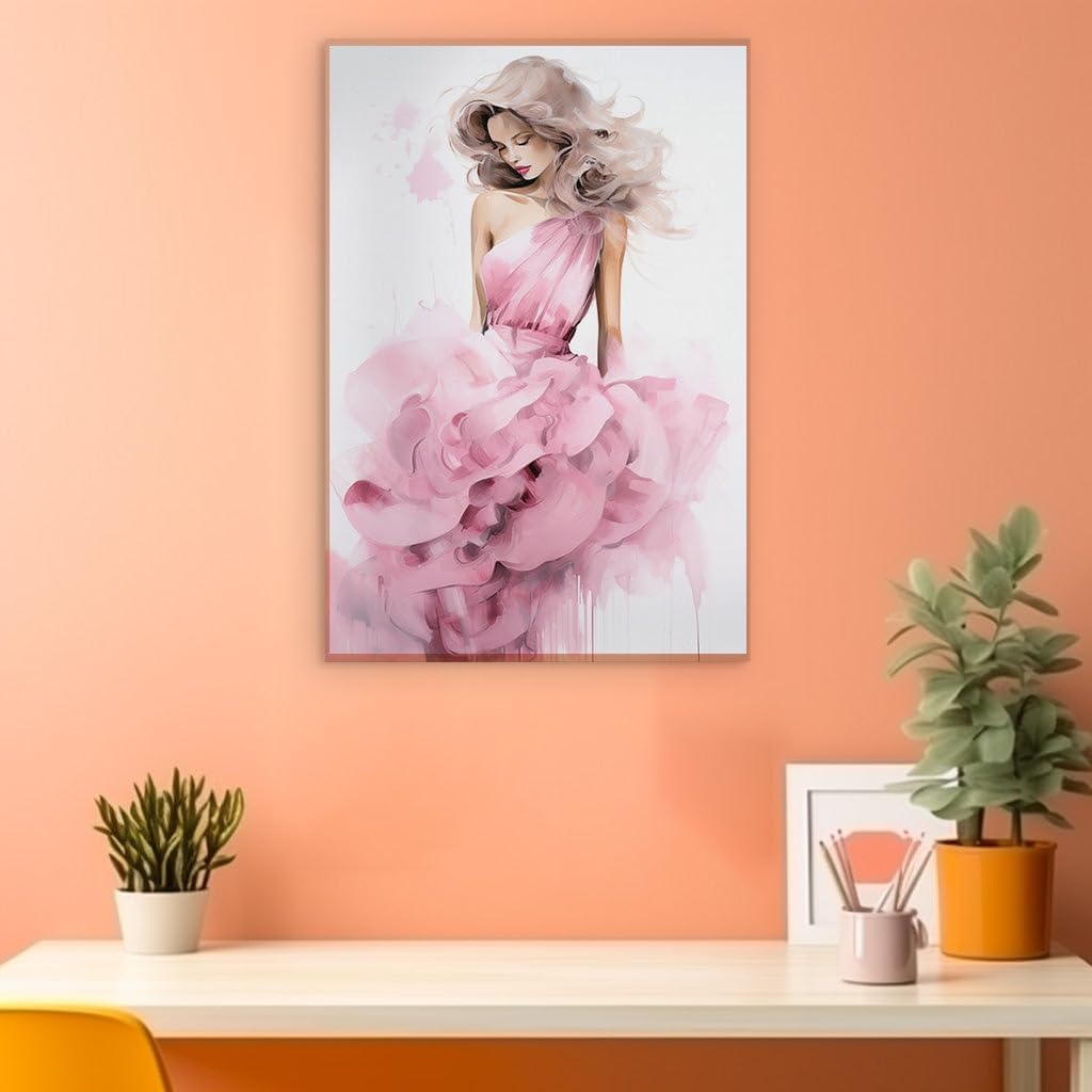 Canvas for Living room. Whispers of Elegance The Blonde Enigma in a Rose-Inspired Gown, 27 x 18 inch Canvas Wall Art - Botanical Home Decor - 69x46 cm (27x18 inch)