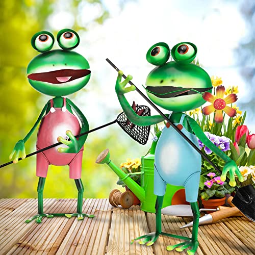 Qunclay 2 Pcs Metal Frog Garden Stake Outdoor Decor 3D Frog Figurine Garden Decor Metal Yard Art Frog Statue For Spring Summer Lawn Patio Backyard Pathway Yard Garden Decor #TOP2
