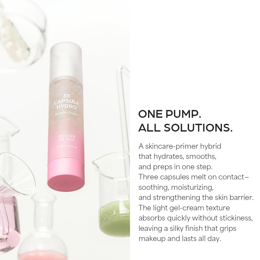 House of Hur 3X Capsule Hydro Booster Cream – 3-in-1 Hydrating Gel Cream + Primer – 8 Types Hyaluronic Acid, Hibiscus Collagen, Thyme + Green Tea – Non-Greasy – Korean Skincare – 1.69 fl oz (50 ml) - Image 4