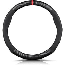 Funda Volante Kia Sportage Ergocar Forma Redonda Fibra de Carbono y Cuero PU de Microfibra Funda Volante Coche Antideslizante Accesorios Coche Transpirable Estilo Deportivo Para diámetro 38cm (15 ")-Negro Rojo