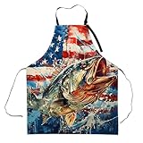 Zeleda American Flag Fishing Apron,Adjustable Waterproof Oxford Fabric Kitchen Apron with 2 Pockets for Men and Women, Cooking, Baking, BBQ, Coffee Shop, Housewarming Gifts, 28x33 Inches