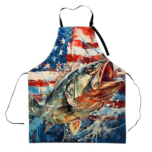 Zeleda American Flag Fishing Apron,Adjustable Waterproof Oxford Fabric Kitchen Apron with 2 Pockets for Men and Women, Cooking, Baking, BBQ, Coffee Shop, Housewarming Gifts, 28x33 Inches