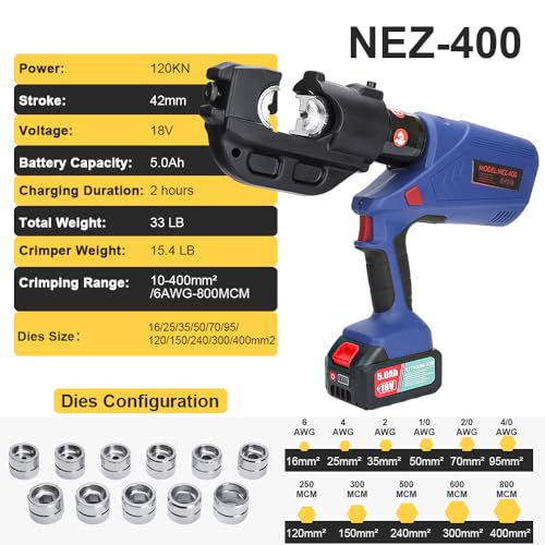 aienvh Ferramenta de Crimpagem de Cabo Hidráulico Elétrico de 12 Toneladas, com Visor Digital, Adequ