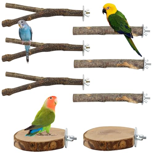 NICEWAT 8-Piece Wooden Bird Perches and Cage Accessories Set