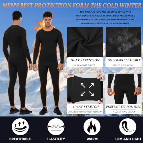 Yuerlian Thermal Underwear for Men Long Fleece Lined Gear Bottom Top Set Base Layer for Cold Weather3
