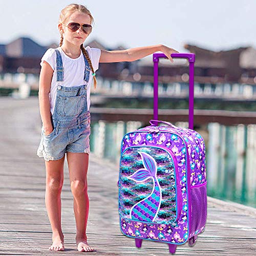 AGSDON Kids Suitcase for Girls, Cute Mermaid Rolling Luggage Wheels for Children Toddler - Image 3