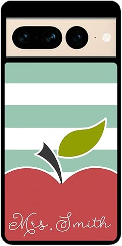 Apple Teachers Personalized Black Rubber Phone Case Compatible With Google Pixel 10, 10 Pro, 10 Pro XL, 9a, 9 Pro, Pixel 9, Pixel 9 Pro XL, 8a, 8