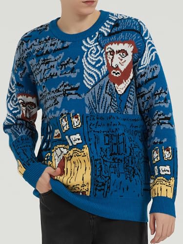 Mens Crewneck Sweaters Graphic Comfortable Casual Knit Fall Winter Sweater Oversized Pullovers3