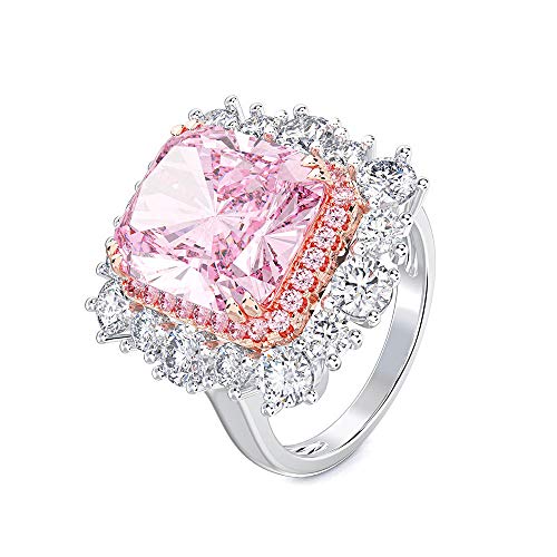 8 Carat Radiant Cut Lab Created Pink Diamond Engagement Ring, D Color VVS1 Clarity Large Diamond Rings, 14K White Gold Plated Wedding Band, Lab-Grown Solitaire Promise Rings