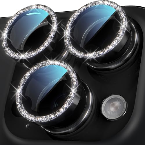 Image of YWXTW Designed for iPhone 16 Pro /iPhone 16 Pro Max Camera Lens Protector Bling, [New Glitter Design] Individual Metal Tempered Glass Camera Cover Accessories Case Friendly (Black Titanium)