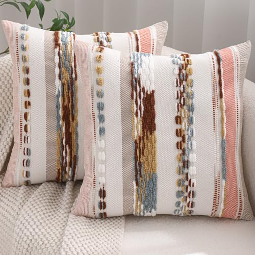 Tosleo Boho Tufted Throw Pillow Covers 18x18 Set of 2 Orange