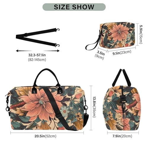 Large Travel Duffel Bag, Beautiful Flower Sports Tote Gym Bag, Shoulder Weekender Overnight Bag for Women Men, Carry On Luggage with Toiletry Bags3