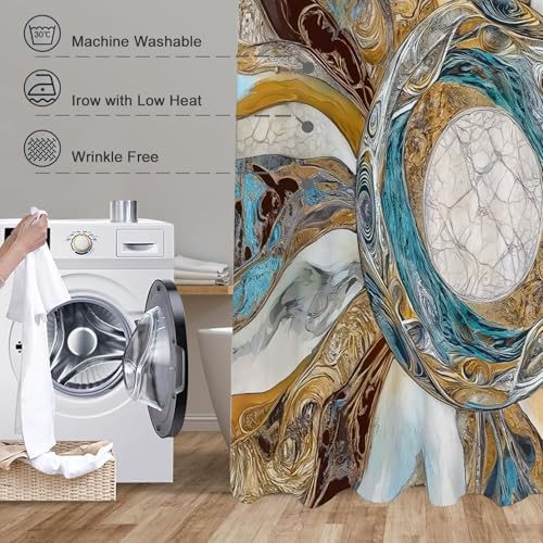 Rideau de douche marbre anti-moisissure lavable en tissu polyester - 7