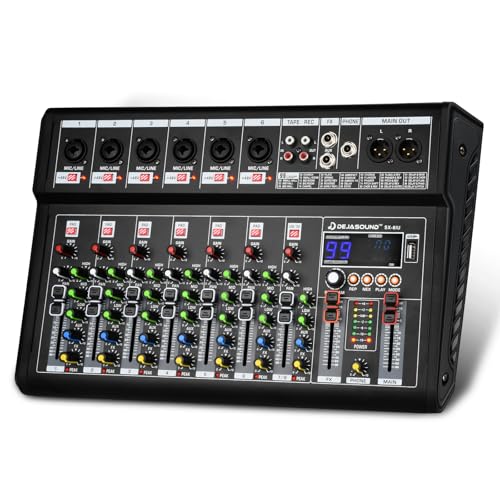 8-Channel Audio Mixer for PC,SX-8iu Mixing Console with XLR Inputs, Bluetooth, 99 Digital Signal...
