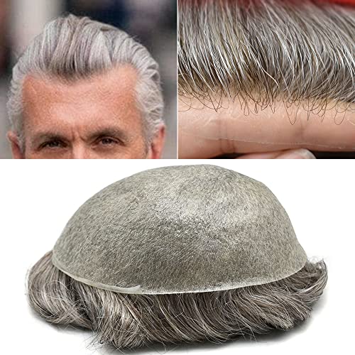 Hair Replacement For Mens Hairpiece Invisible Ultra Thin Skin Base 0.04Mm V-Loop Natural Looking European Human Hair Piece Soft Super Thin Full Poly Mens Toupee (8X10''-100% Light Med-Light Density, 4Ash#) #TOP6