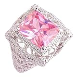 Psiroy 925 Sterling Silver Plated Simulated Pink Topaz Filigree Art Deco Statement Ring Size 11