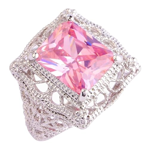 Psiroy 925 Sterling Silver Plated Simulated Pink Topaz Filigree Art Deco Statement Ring Size 11