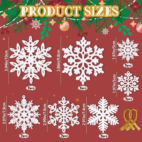 Image of kockuu 49Pcs Christmas Ornaments Snowflake Decorations - White Glitter Christmas Ornaments Hanging Snowflakes for Winter Christmas Tree Wall Ceiling Window Ornaments
