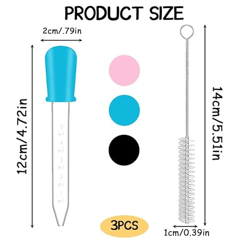 3 Stück 5 ml Graduierte Silikon-Pipetten – Inkl. Reinigungsbürste, ideal für Handwerk, Pflanzenpflege & Lebensmitteldekoration