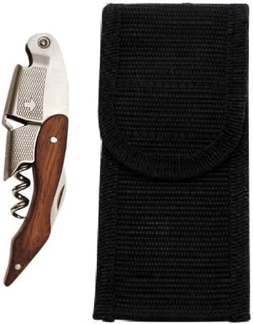 Professional Waiters Wood Handle Corkscrew with Case Belt Sheath Holder