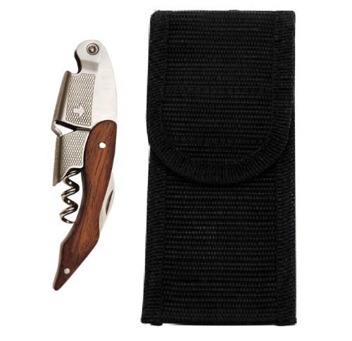 Professional Waiters Wood Handle Corkscrew with Case Belt Sheath Holder