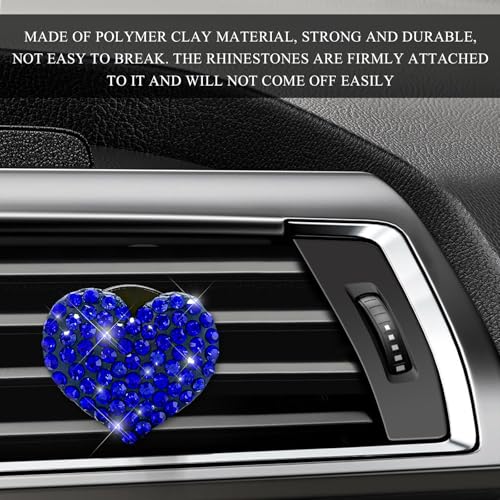 Image of Wevdn 2 PCS Bling Car Air Vent Clip, Crystal Heart Car Air Fresheners Diffuser Vent Clip, Rhinestone Air Conditioning Outlet Clip For Women Girls, Interior Decor Car Accessories (Heart, Blue)