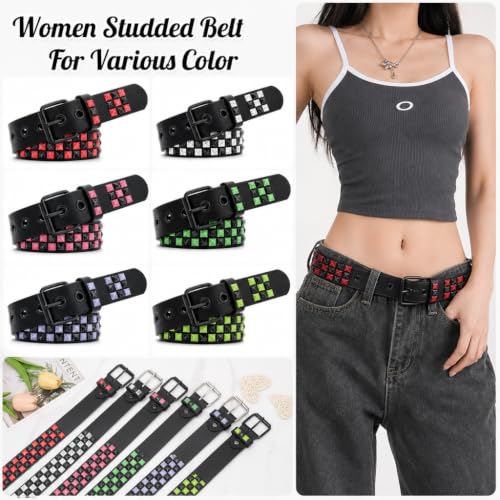 Image of Studded Belt, Metal Punk Rock Rivet Belt with Bright Pyramid Studded for Women Men