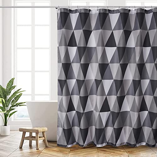 HANFU Rideau de Douche 180x180 cm, Polyester Lavable en Machine avec Ourlet Inférieur Lesté et 12 Crochets, pour Salle de Bains, Motif Triangle